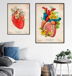 Anatomie cardiaque II - Floral - Vieux papier