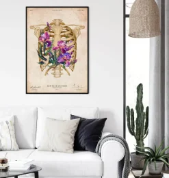 Anatomie de la cage thoracique - Floral - Vieux papier