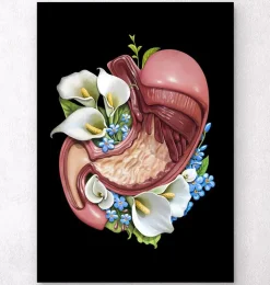 Anatomie de l'estomac - Floral - Noir