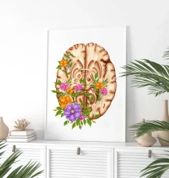 Anatomie du cerveau III - Floral - Blanc