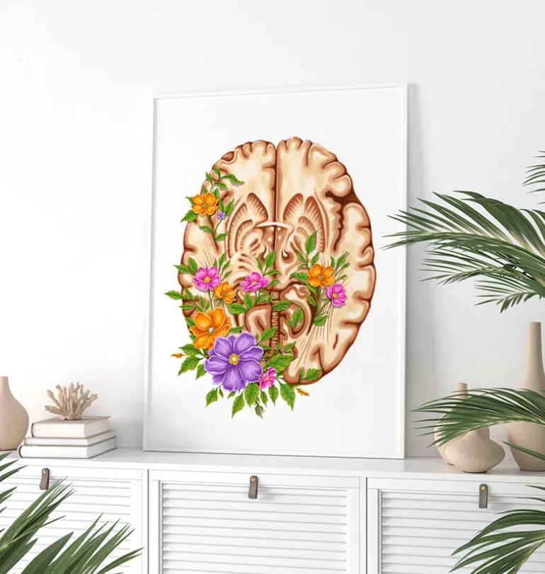 Anatomie du cerveau III - Floral - Blanc