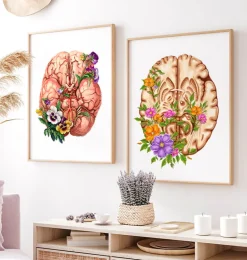 Anatomie du cerveau III - Floral - Blanc