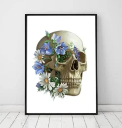 Anatomie du crâne - Floral - Blanc