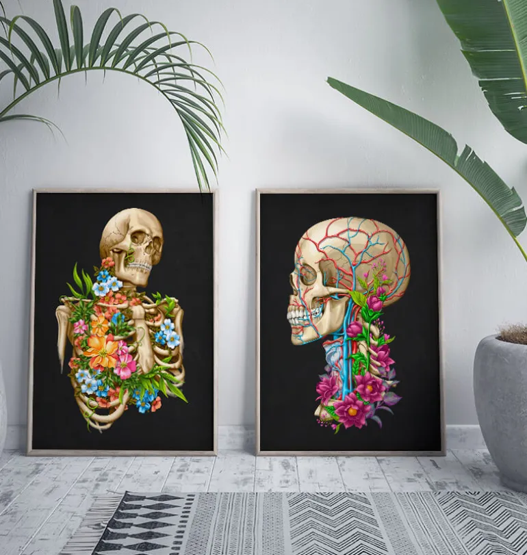 Anatomie du crâne II - Floral - Noir