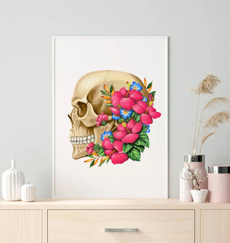 Anatomie du crâne III - Floral - Blanc