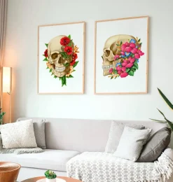 Anatomie du crâne III - Floral - Blanc