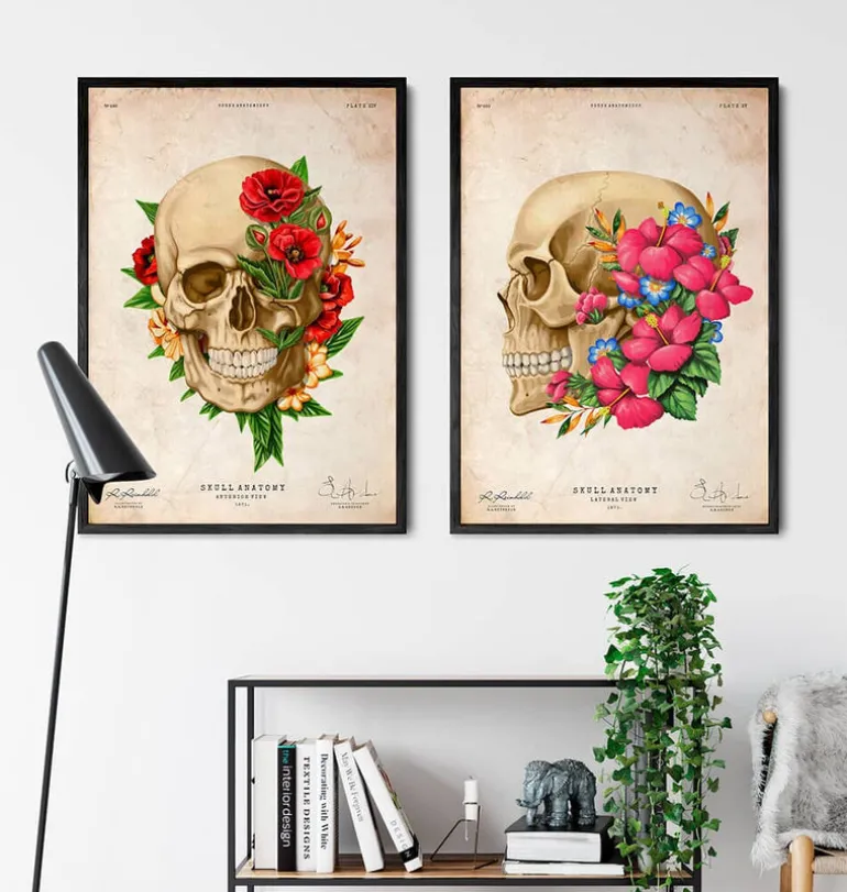 Anatomie du crâne IV - Floral - Vintage