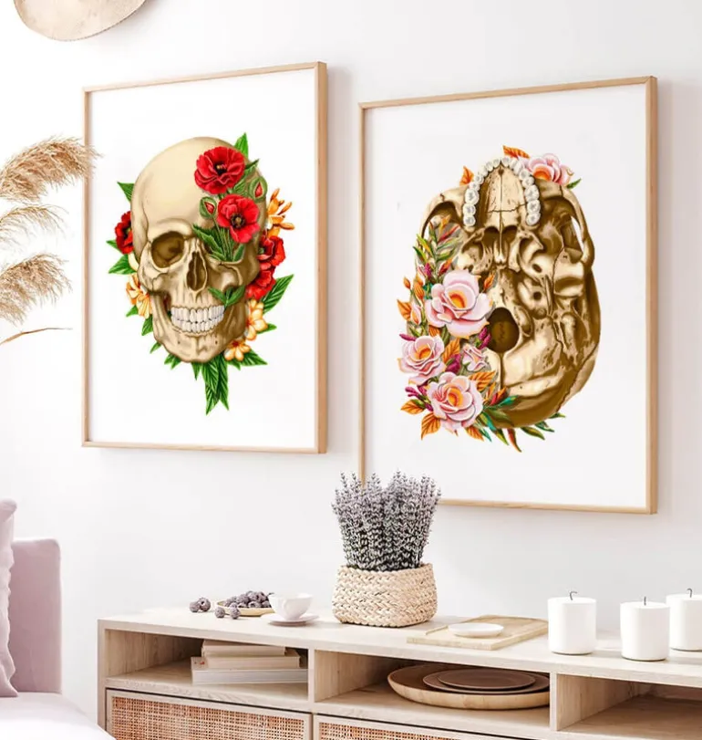 Anatomie du crâne V - Floral - Blanc