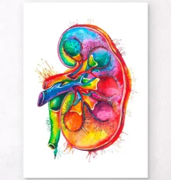 Anatomie du rein gauche - Aquarelle