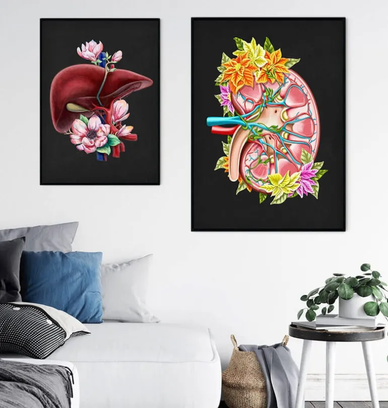 Anatomie du rein II - Floral - Noir