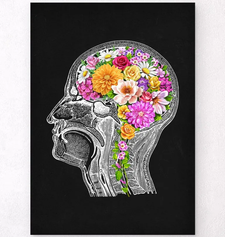 Cerveau anatomique avec fleurs II