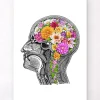 Cerveau anatomique avec fleurs II - Blanc