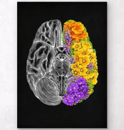 Cerveau anatomique avec fleurs