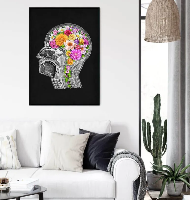 Cerveau anatomique avec fleurs II