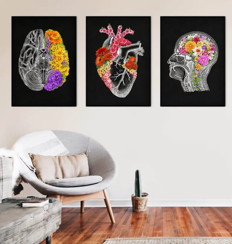 Cerveau anatomique avec fleurs II