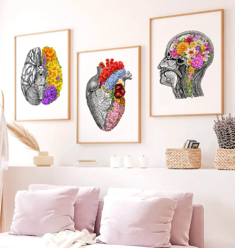 Cerveau anatomique avec fleurs II - Blanc