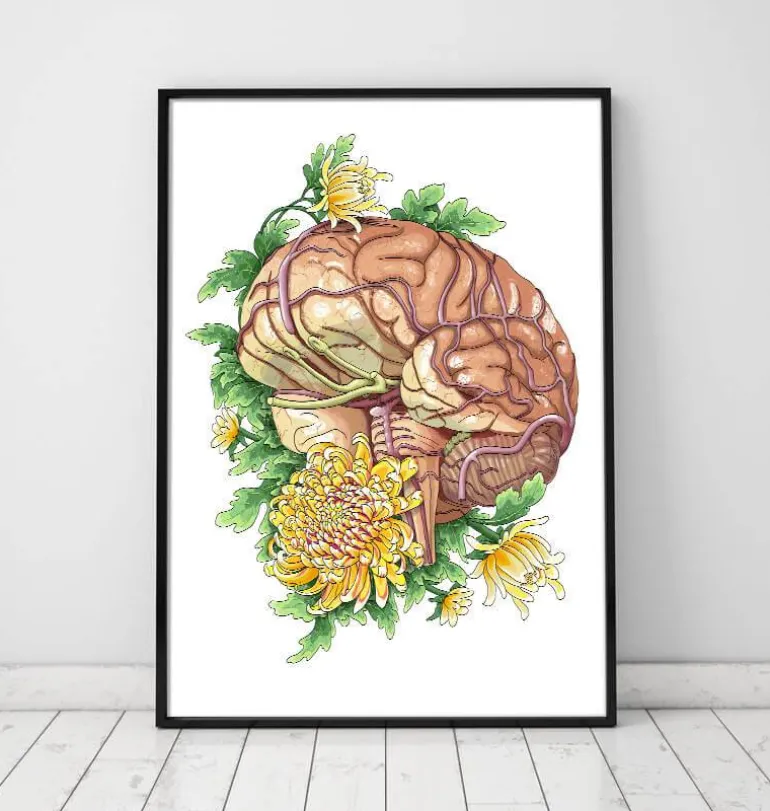 Cerveau avec des fleurs