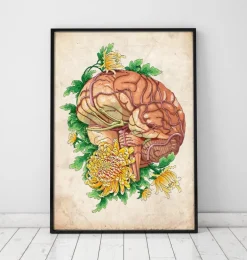 Cerveau avec fleurs - Vieux papiers