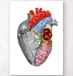 Coeur anatomique avec fleurs - Blanc