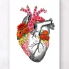 Coeur anatomique avec fleurs II - Blanc