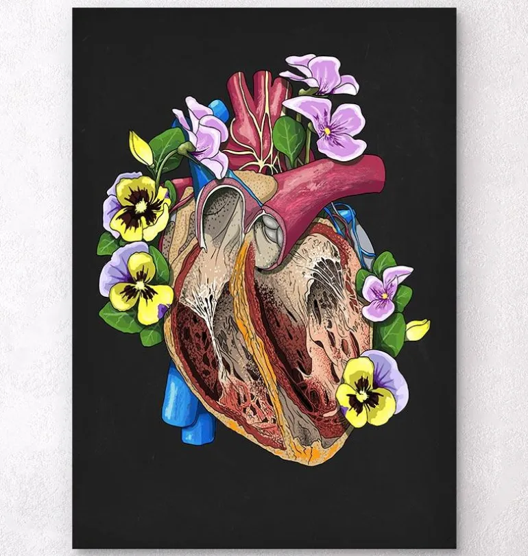 Coeur avec fleurs II - Noir