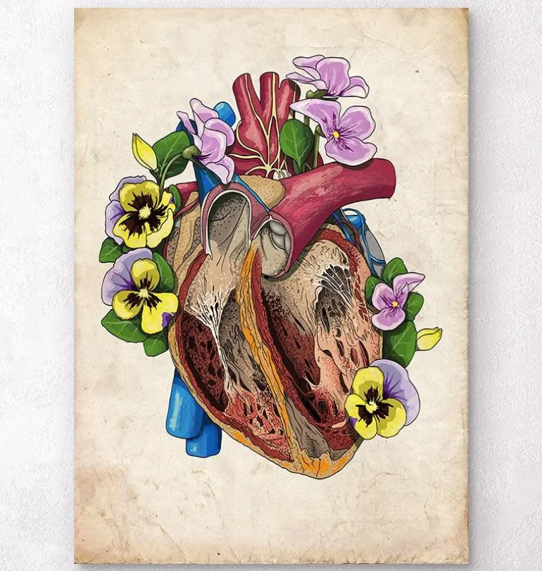 Coeur avec fleurs II - Vieux papier
