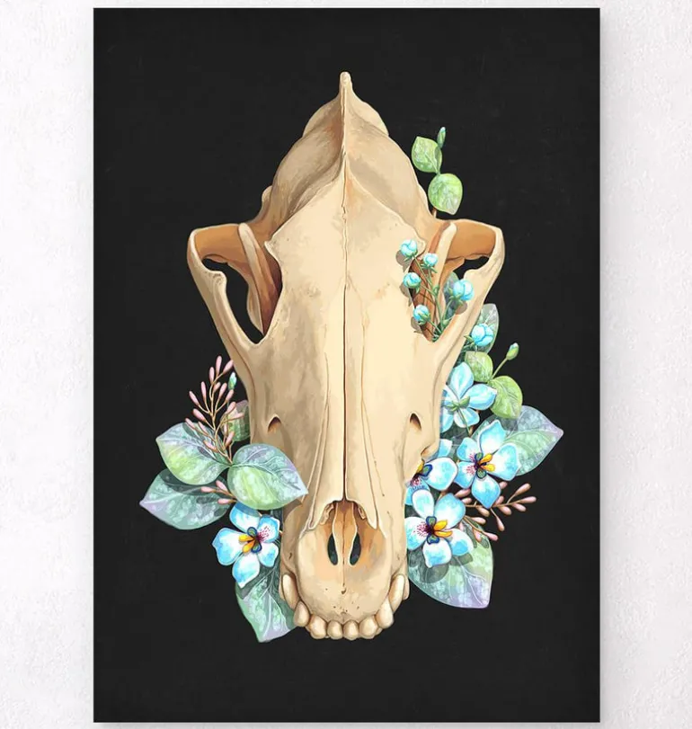 Crâne de chien - Floral - Noir
