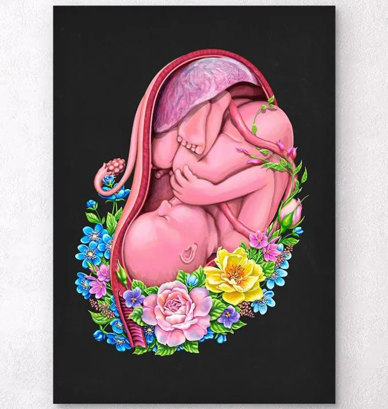 Foetus in a utérus - Floral - Noir