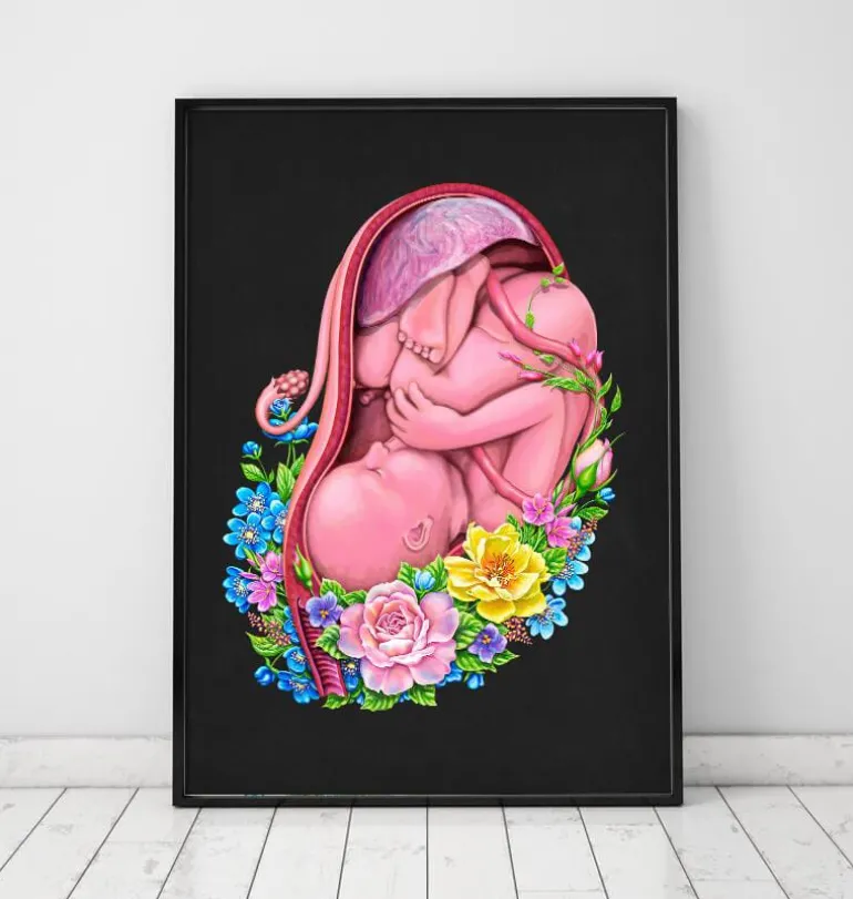 Foetus in a utérus - Floral - Noir