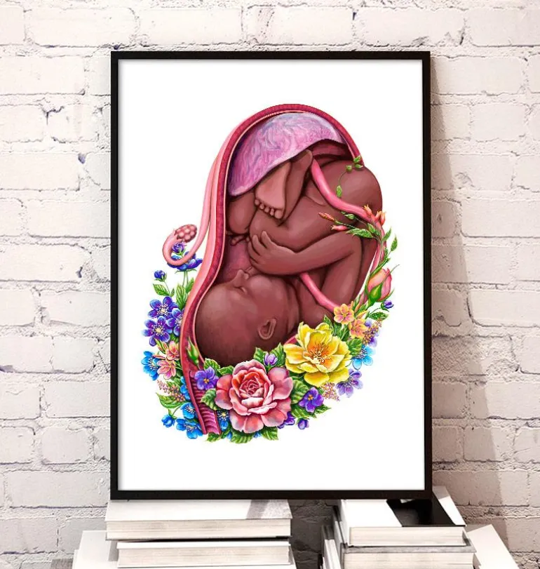 Foetus in a utérus - Floral - Blanc