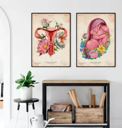 Foetus in a utérus - Floral - Vieux papier