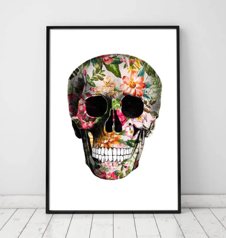 Impression d'art crâne floral - Blanc
