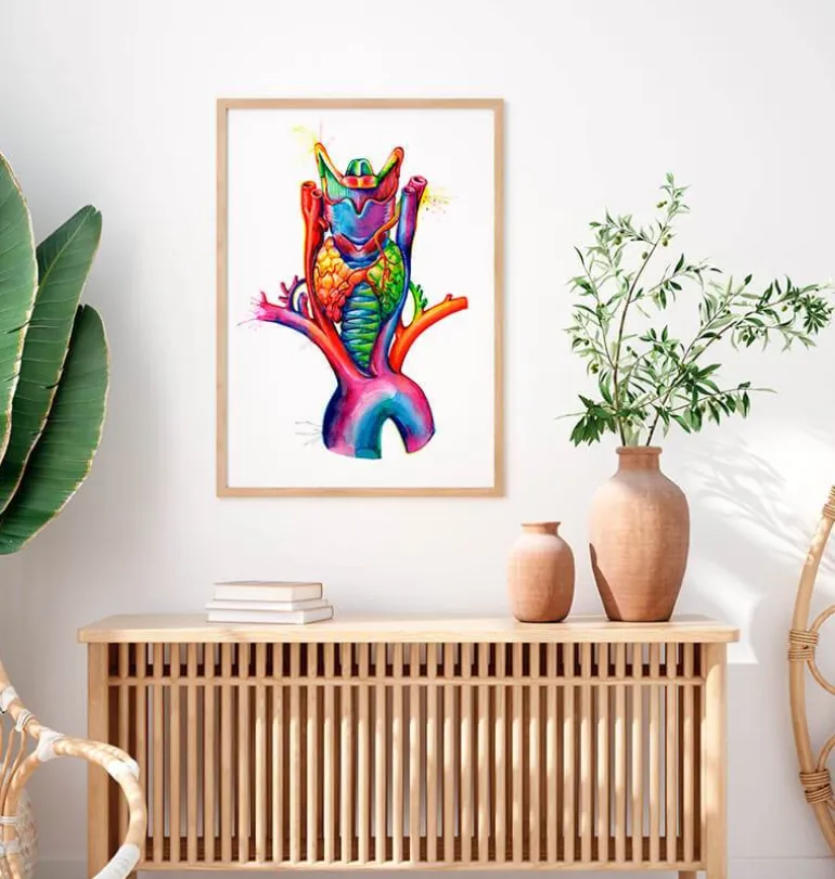 Larynx, thyroïde et aorte - aquarelle
