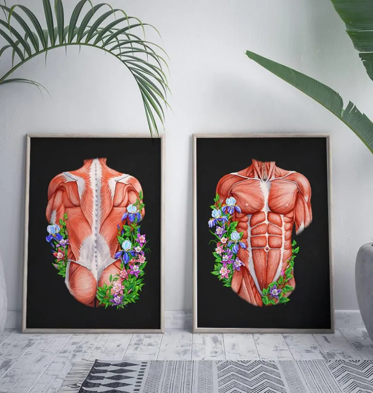 Muscles du dos masculins - Floral - Noir