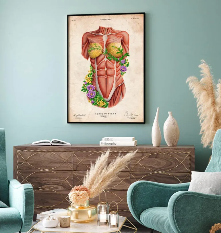 Muscles du torse féminin - Floral - Vieux papier