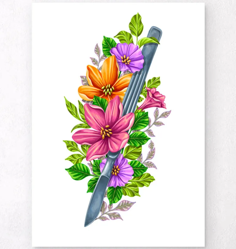 Scalpel avec Fleurs - Blanc