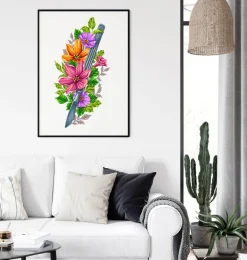 Scalpel avec Fleurs - Blanc