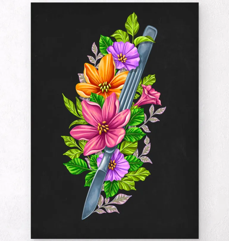 Scalpel avec Fleurs - Noir