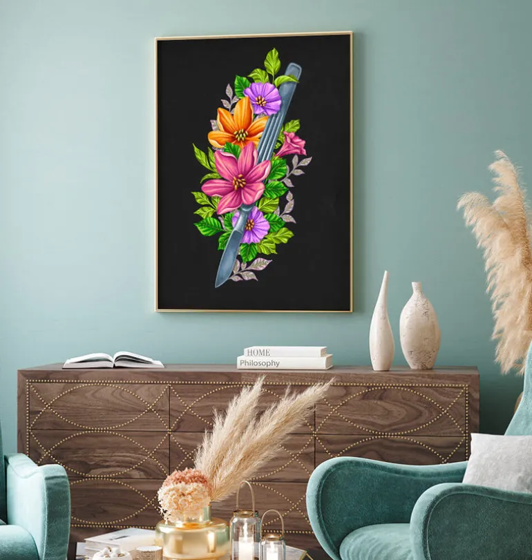 Scalpel avec Fleurs - Noir