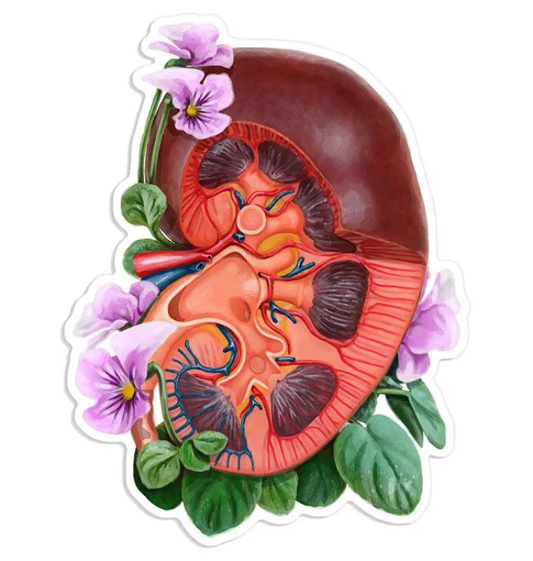 Sticker d'anatomie du rein - Floral