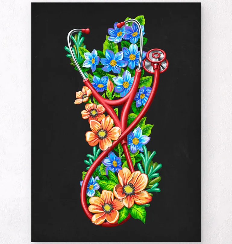 Stéthoscope avec Fleurs - Noir