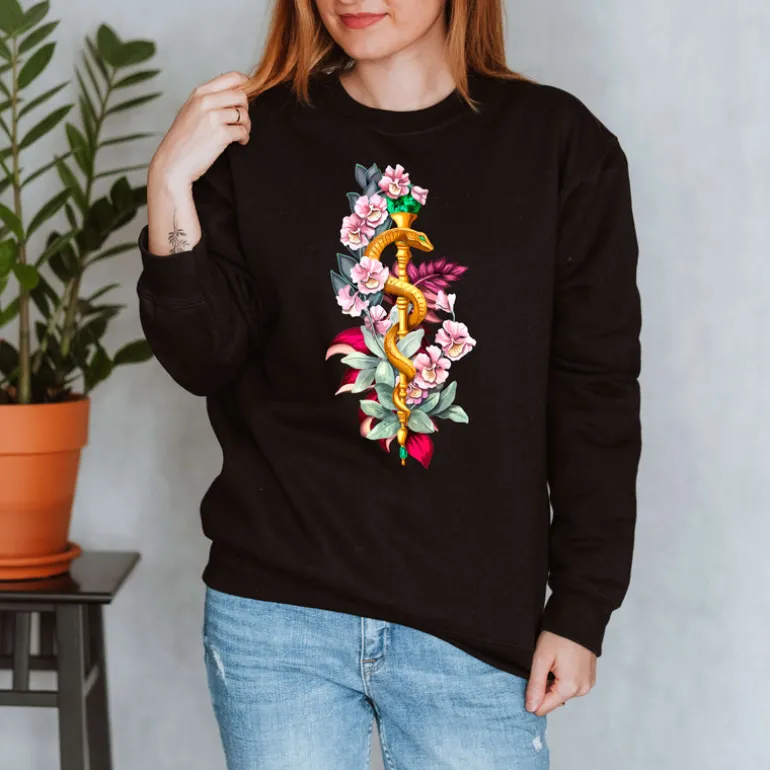 Sweat Unisex Bâton d'Asclépios - Floral