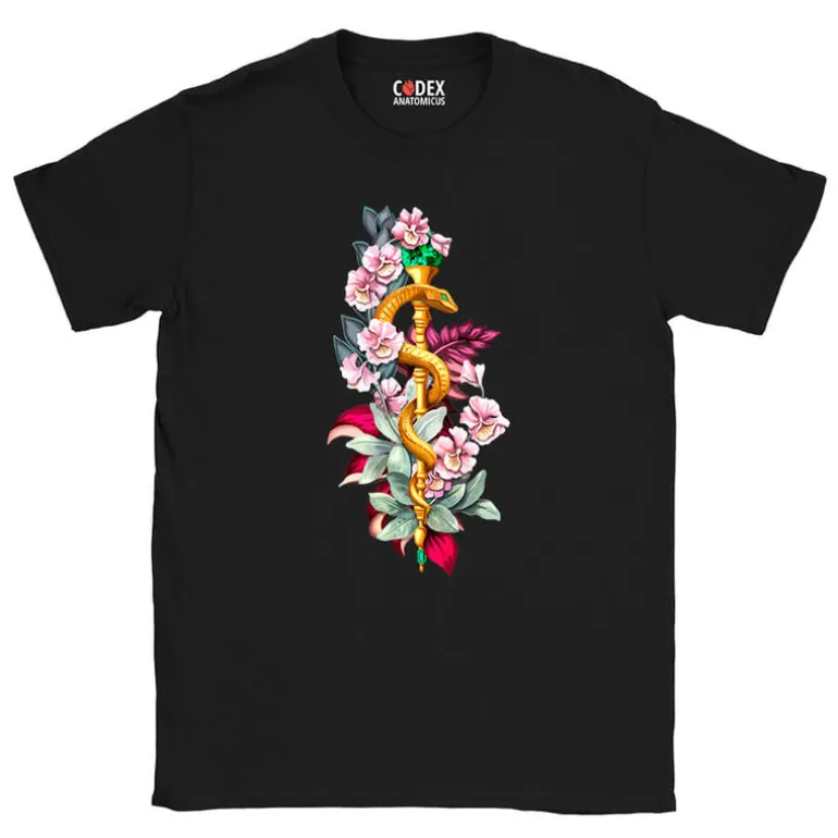 T-shirt Unisex Bâton d'Asclépios - Floral