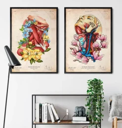 Tête, cou et artères - Floral - Vieux papier